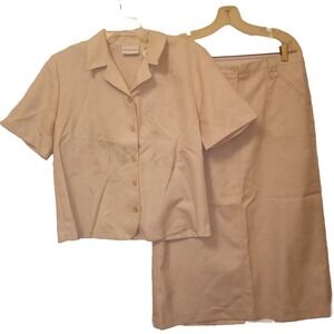 Alfred Dunner Size 8 Skirt Suit Cream Embroidery Beads Pockets Buttons Front Zip
